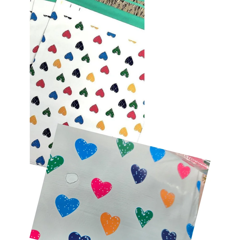 Mylar Colorful Heart Pattern Polymailer White with Multi Hearts Office Supply